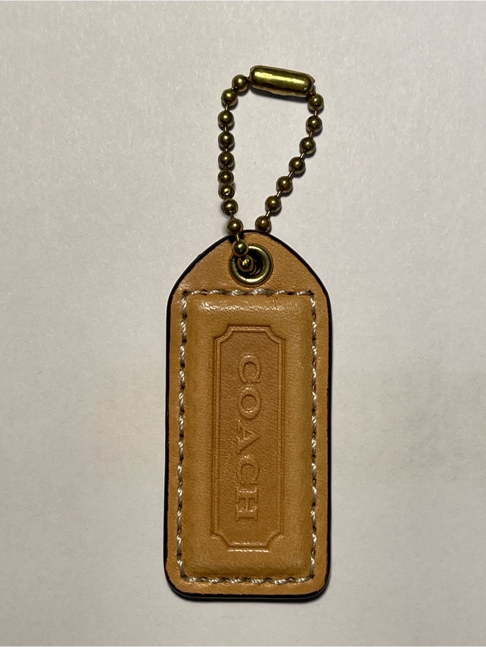COACH Tan Leather Hang Tag with Brass Ball Chain